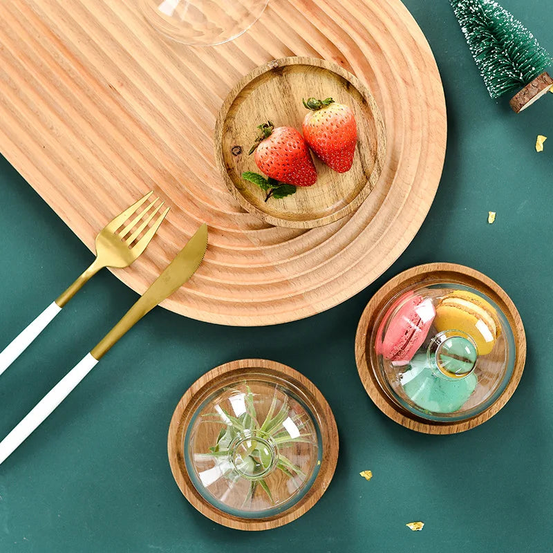 Mini Wooden Plate with Glass Lid