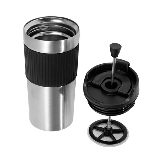 Portable French press coffee mug from Kitchen Haven Co, combining convenience and eco-friendliness for perfect coffee on the go